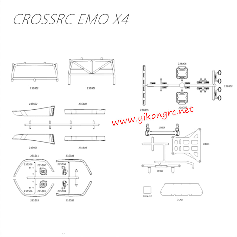 CrossRC EMO X4 Parts Gray Complete Shell Assembly CS-97401289 2