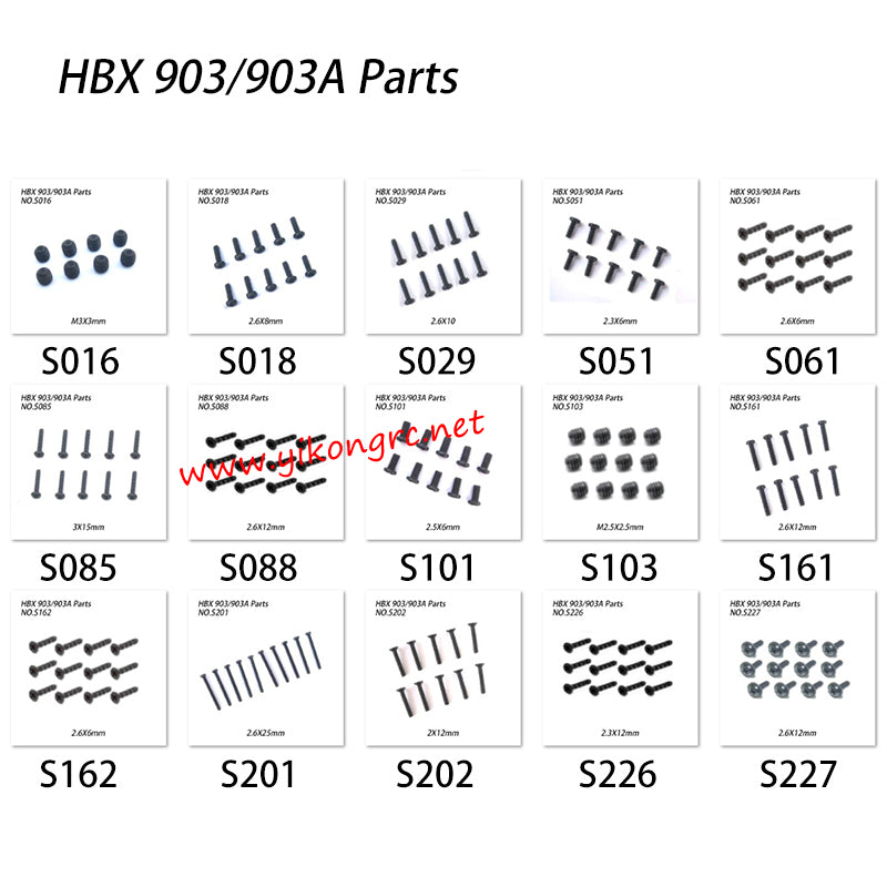 HBX 903 903A 1/12 RC Truck Screw Kit