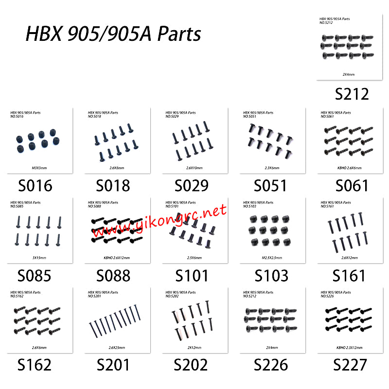 HBX 905A RC Car Parts Screws kit