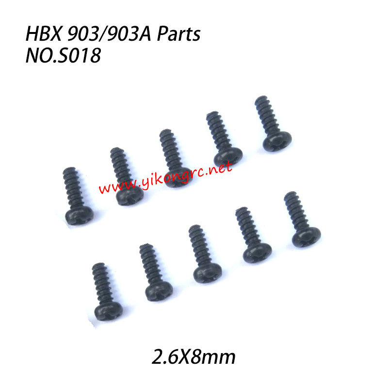 NO.S018 Round Head Self Tapping Screw 2.6X8mm Parts For HAIBOXING 903 903A RC Truck