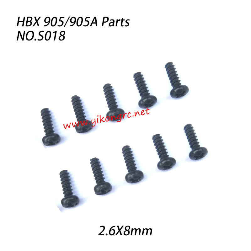 NO.S018 Round Head Self Tapping Screw (2.6X8mm) Parts For HAIBOXING 905A 905 RC Truck