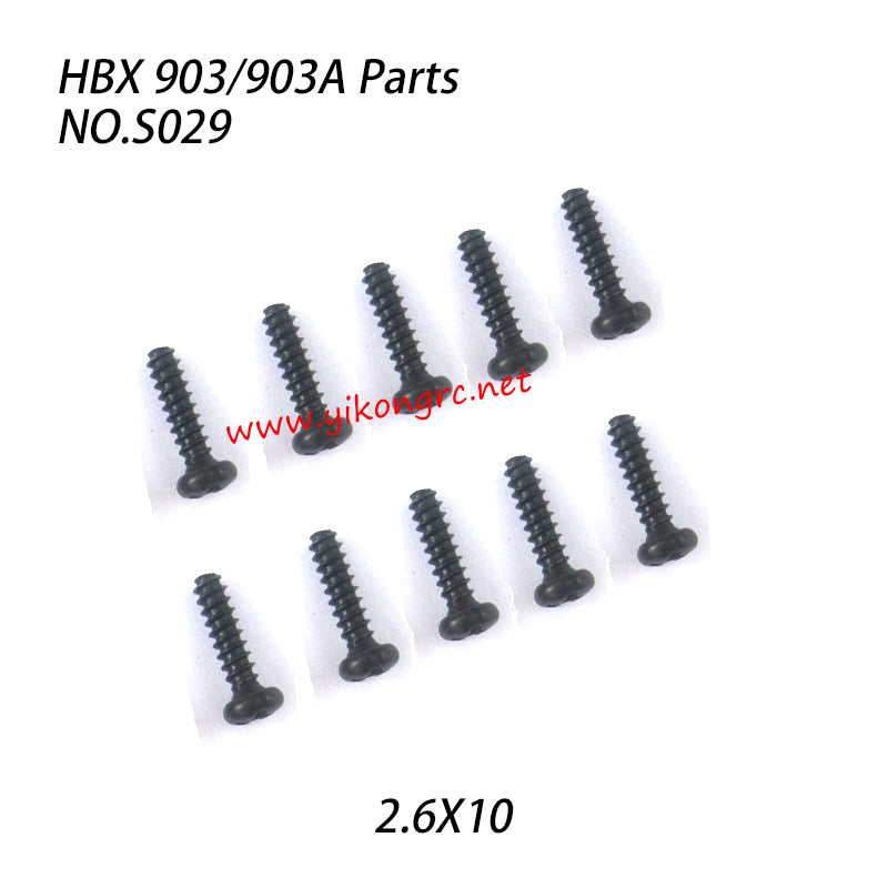 NO.S029 Round Head Self Tapping Screw  2.6X10 Parts For HAIBOXING 903 903A RC Truck