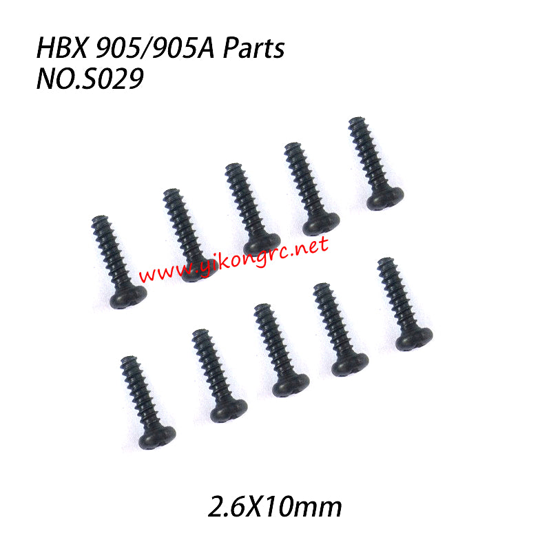 NO.S029 Round Head Self Tapping Screw  (2.6X10mm) Parts For HAIBOXING 905A 905 RC Truck