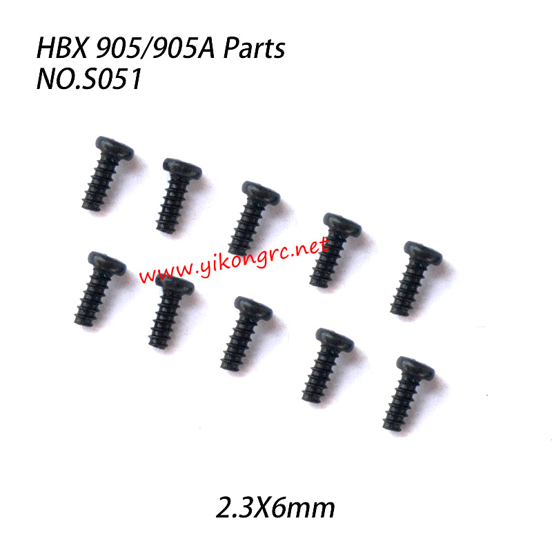 NO.S051 Round Head Self Tapping Screw (2.3X6mm) Parts For HAIBOXING 905A 905 RC Truck