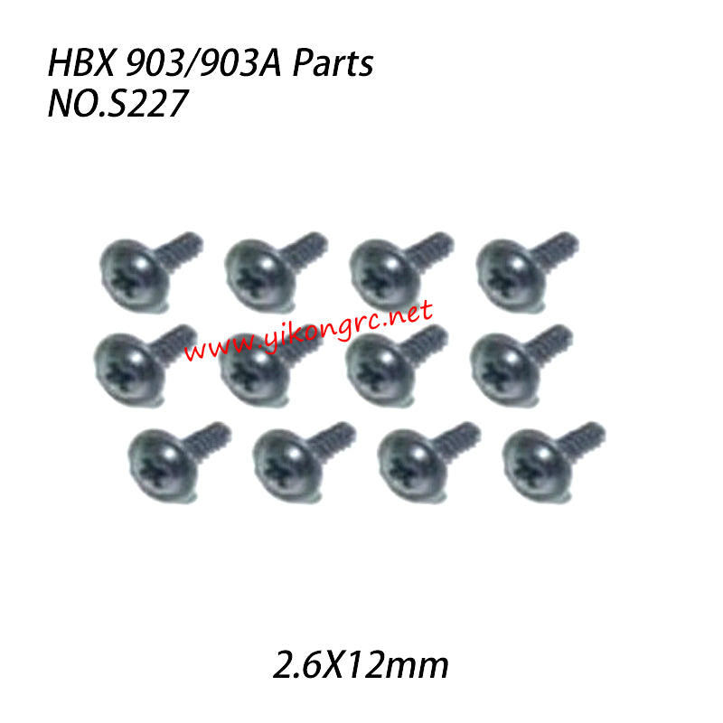 NO.S227 Flange Head Self Tapping Screws PWTHO 2.6X12mm Parts For HBX 903 903A RC Truck