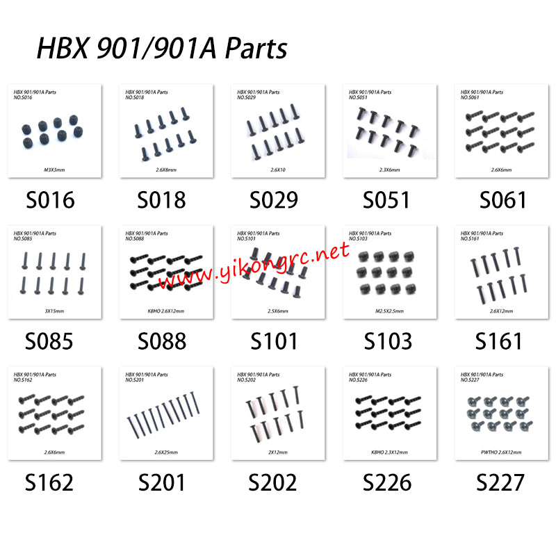 HBX 901 901A 1/12 RC Truck Screw List