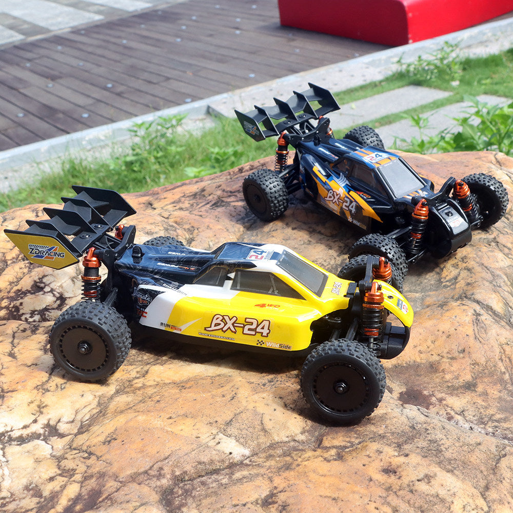 Does the ZD Racing BX-24 RC Car use oil-filled differentials and shocks?