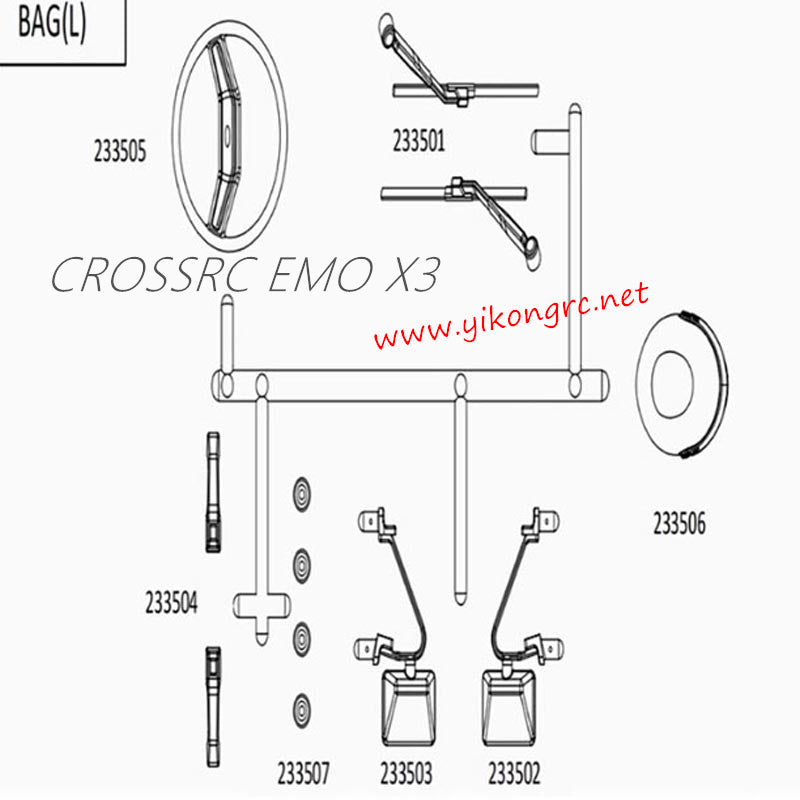 CrossRC EMO X3 Parts Rearview Mirror, Steering Wheel and Shift Lever CS-9740121