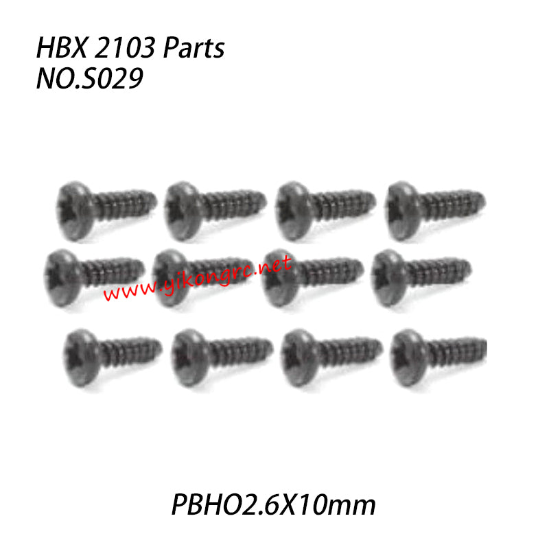 HBX 2103 RC Car Parts Pan Head Self Tapping Screws PBHO2.6X10mm S029