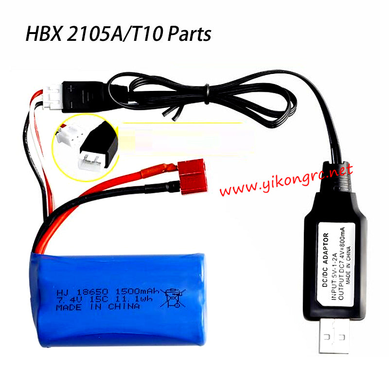 HBX 2105A RC Car Parts 7.4V 1500mAh Battery T Plug and USB Charger