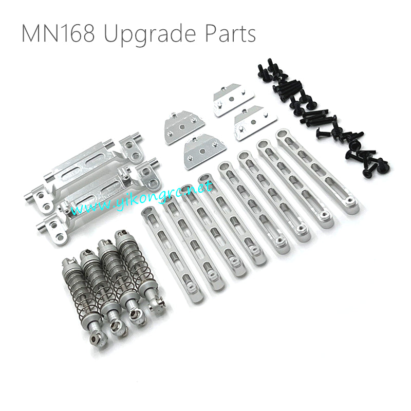 MN-RC MN168 Upgrade Parts Tie Rods, Shocks, Tie Rod Holders, Shock Mounts Silver