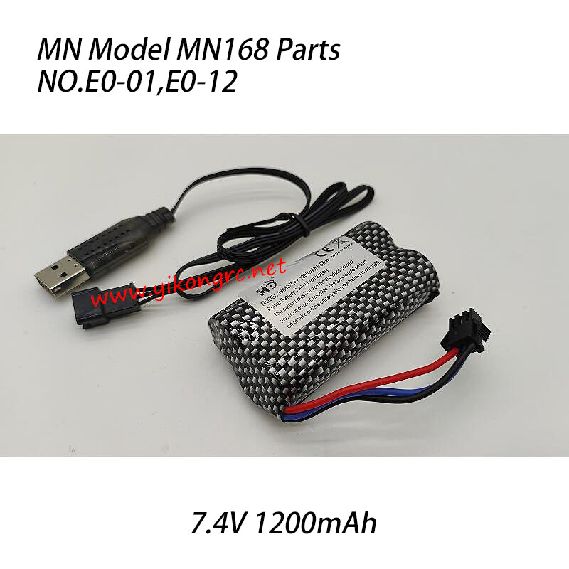 MN-RC MN168 Parts 7.4v 1200mAh Battery and USB Charger E0-01,E0-12 front