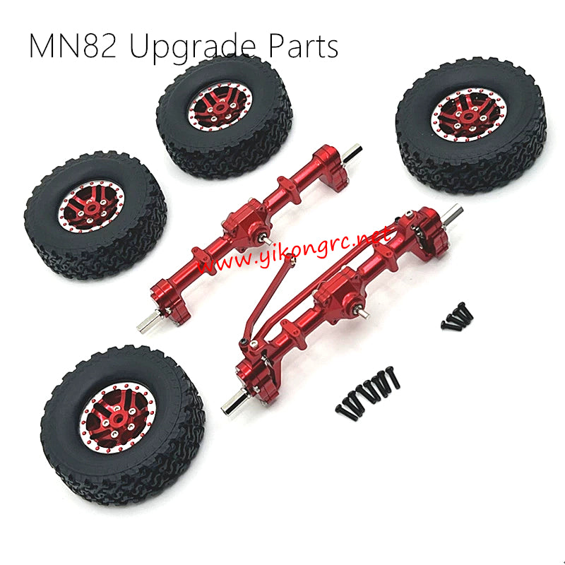 MN-RC MN 82 Upgrades Front and rear axle assemblies, Wheels red