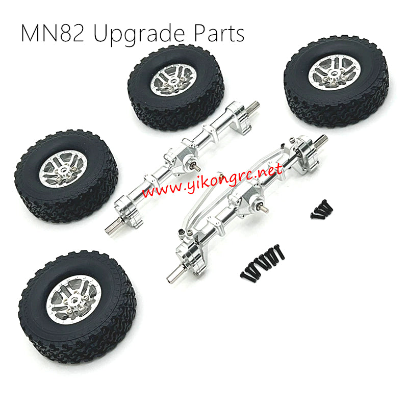 MN-RC MN 82 Upgrades Front and rear axle assemblies, Wheels silver