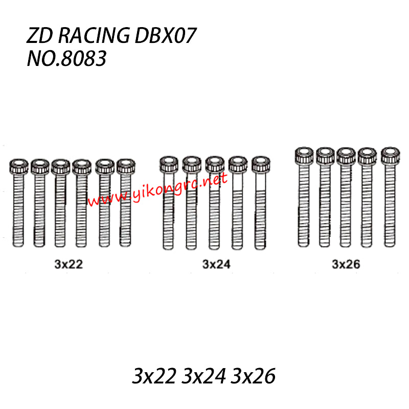 ZD RACING DBX-07 Parts Cap Screws (3x22 3x24 3x26) 8083