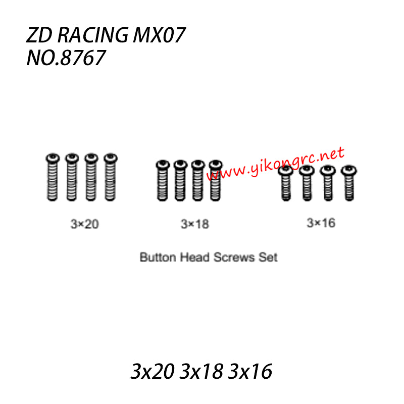 ZD Racing MX07 RC Truck Parts Button Head Screws Set 3x20 3x18 3x16 8767