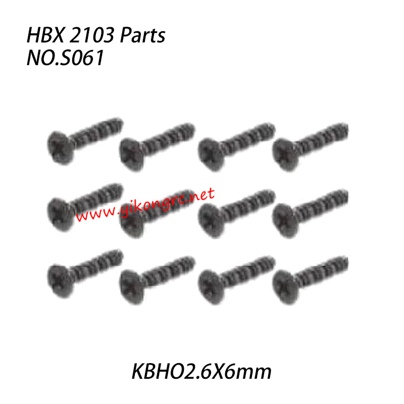 HBX 2103 RC Car Parts Countersunk Self Tapping Screws KBHO2.6X6mm S061