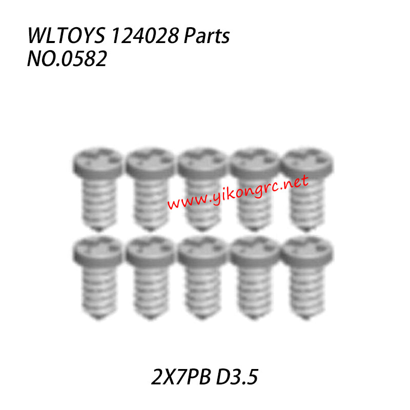 WLTOYS 124028 Parts Round Head Flat Tail Screw 2x7PB D3.5 0582