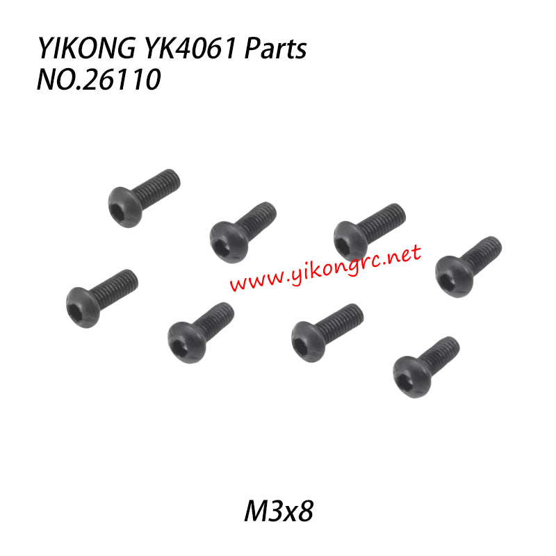 YIKONG YK4061 RC Truck Parts Pan-head hex socket screw M3x8 26110
