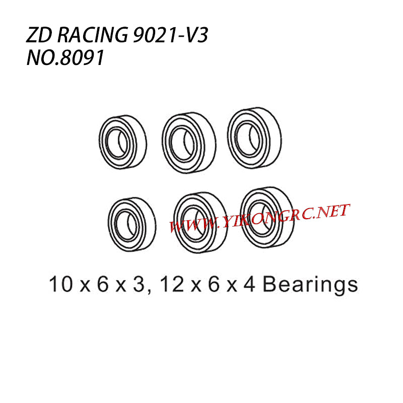ZD RACING 9021-V3 RC Car Parts 10x6x3 12x6x4 Bearings 8091