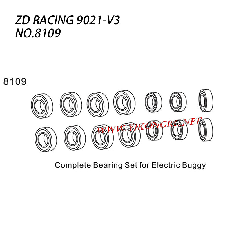 ZD RACING 9021-V3 RC Car Parts Complete Bearing Set for Electric Buggy 8109