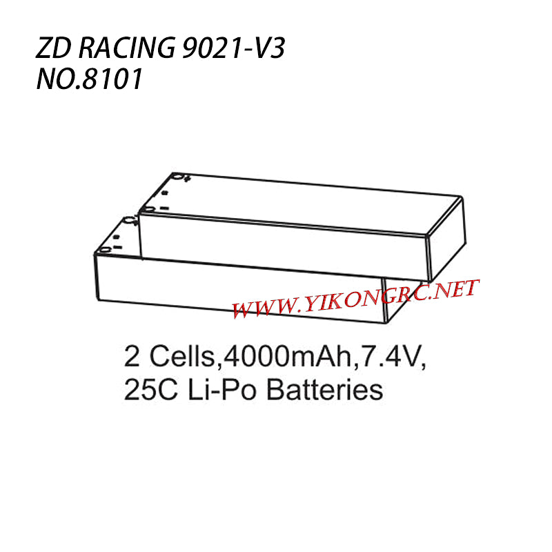 ZD RACING 9021-V3 RC Car Parts Upgrade 2 Cells 4000mAh 7.4V 25C Lipo Battery 8101