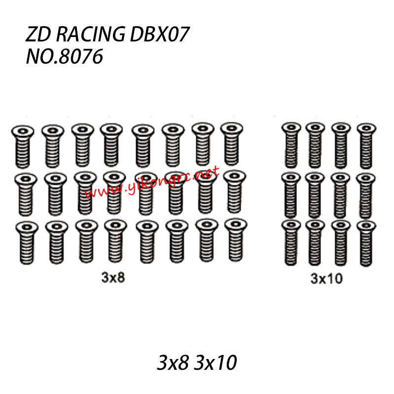 ZD RACING DBX-07 Parts 3x8 3x10 Flat Head Screws 8076