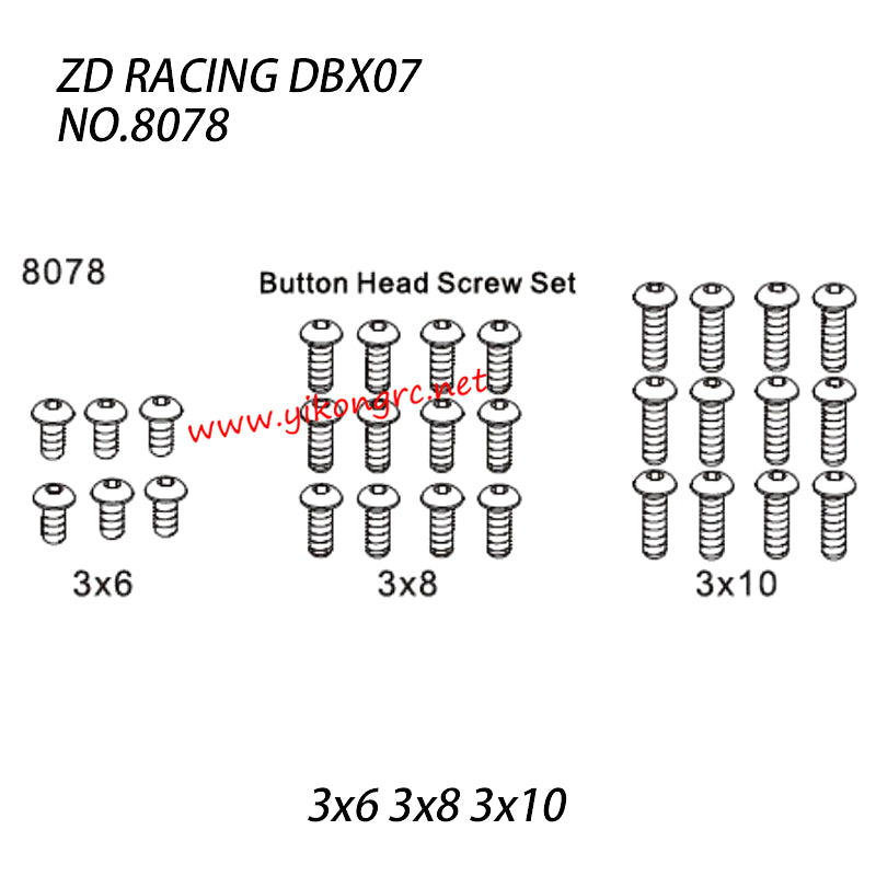 ZD RACING DBX-07 Parts Button Head Screws (3x6 3x8 3x10) 8078