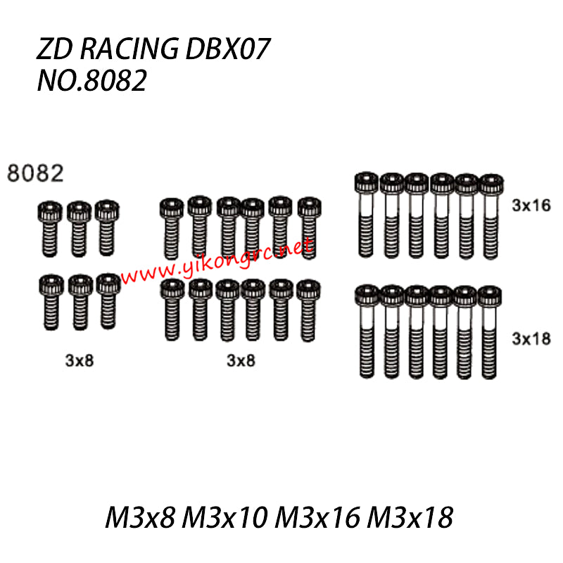 ZD RACING DBX-07 Parts Cap Screws (M3x8 M3x10 M3x16 M3x18) 8082