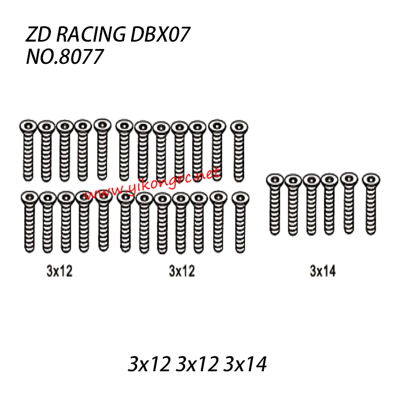 ZD RACING DBX-07 Parts Flat Head Screws (3x12 3x12 3x14) 8077