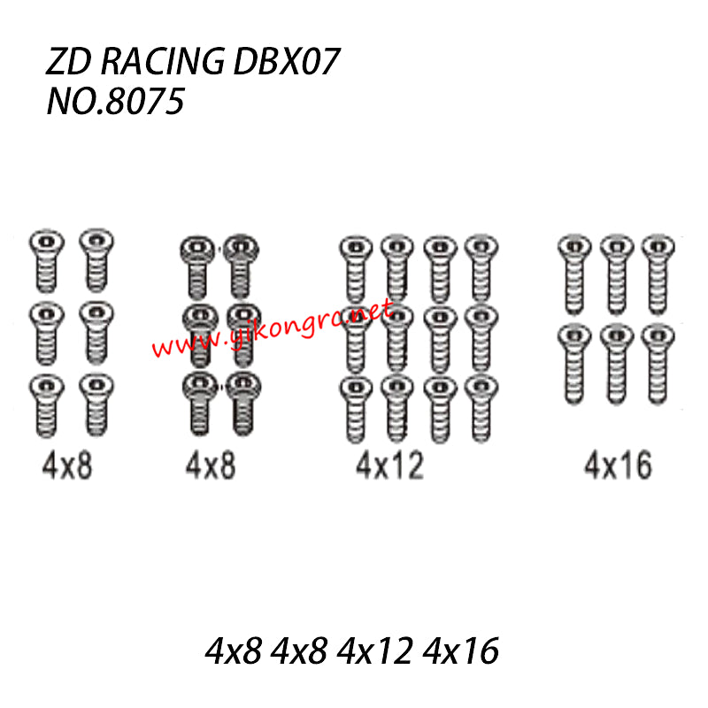 ZD RACING DBX-07 Parts M4 Flat Head Screws (4x8 4x8 4x12 4x16) 8075