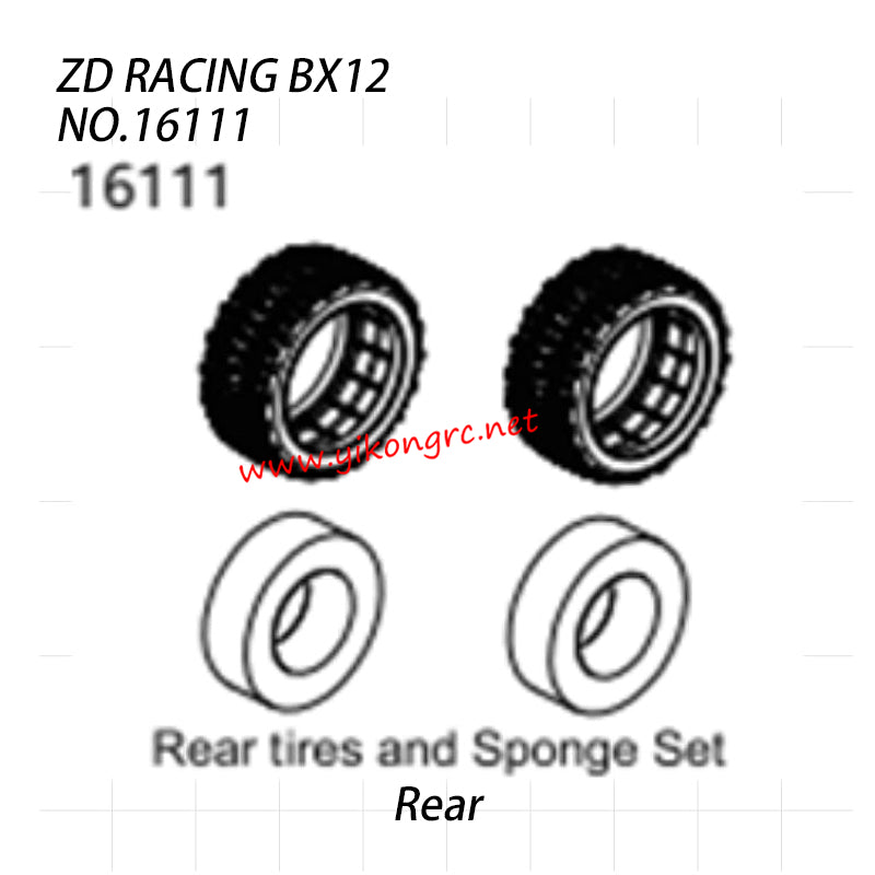 ZD Racing BX-12 Parts Rear Tires And Sponge Set 16111 split