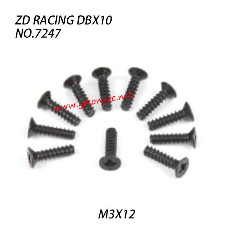 ZD Racing DBX-10 Parts M3X12 Flat Head Self tapping Screw Set 7247