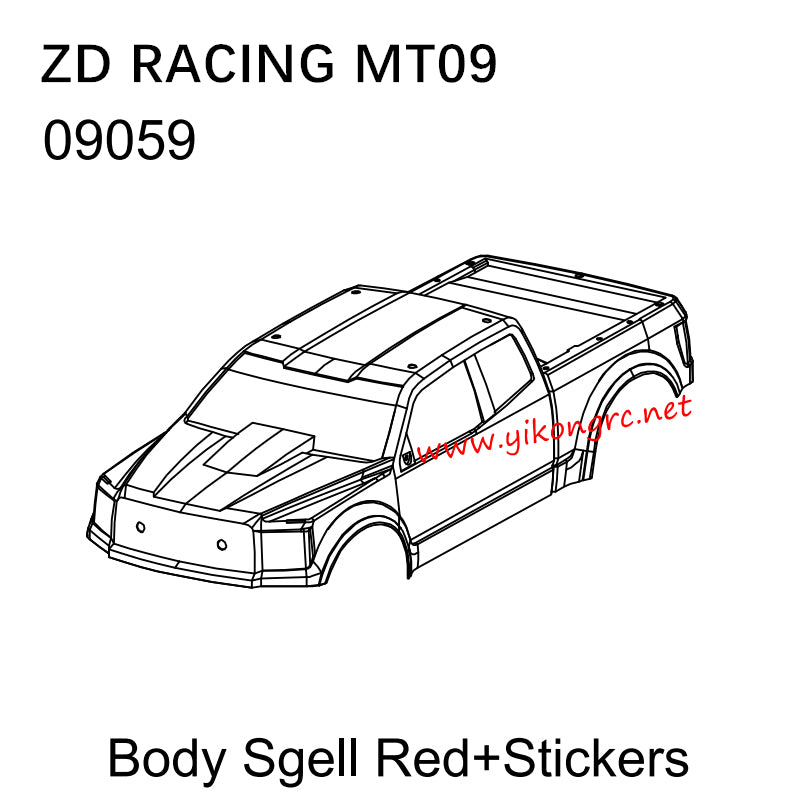 ZD Racing DBX09 (MT09) Parts 09059 Body Sgell Red+Stickers