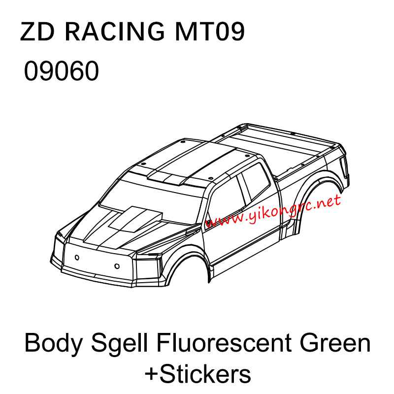 ZD Racing DBX09 (MT09) Parts 09060 Body Sgell Fluorescent Green +Stickers