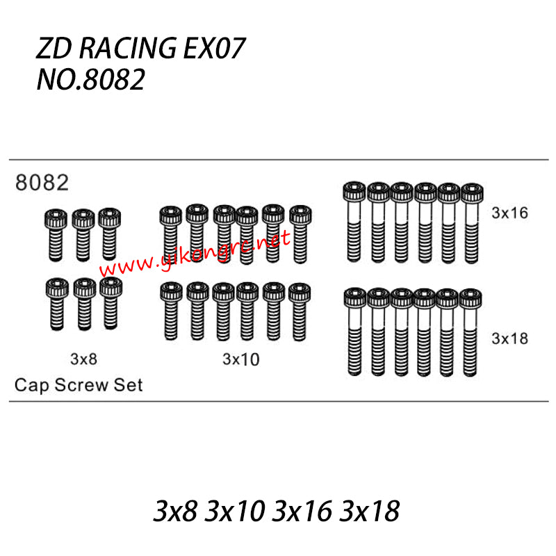 ZD Racing EX-07 Parts 3x8 3x10 3x16 3x18 Cap Screw Set 8082