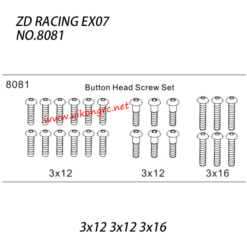 ZD Racing EX-07 Parts Button Head Screw Set 3x12 3x12 3x16 8081