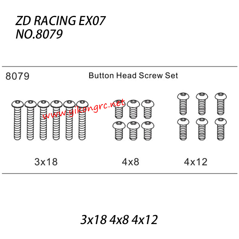 ZD Racing EX-07 Parts Button Head Screw Set 3x18 4x8 4x12 8079