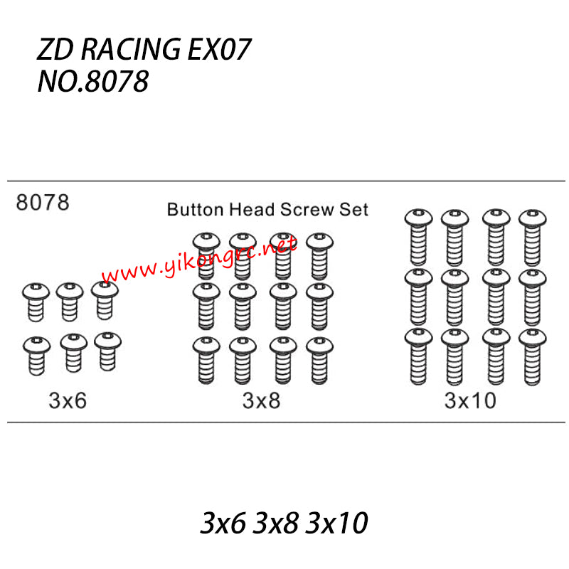 ZD Racing EX-07 Parts Button Head Screw Set 3x6 3x8 3x10 8078