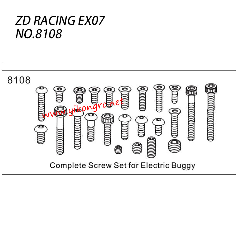ZD Racing EX-07 Parts Complete Screw Set for Electric Buggy 8108