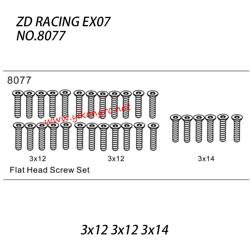ZD Racing EX-07 Parts Flat Head Screw Set 3x12 3x12 3x14 8077