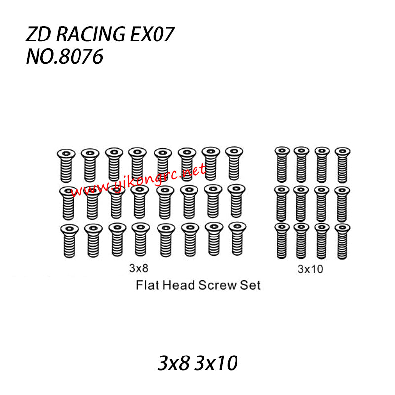 ZD Racing EX-07 Parts Flat Head Screw Set 3x8 3x10 8076