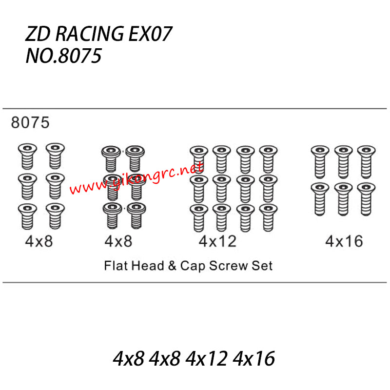 ZD Racing EX-07 Parts Flat Head and Cap Screw Set 4x8 4x8 4x12 4x16 8075