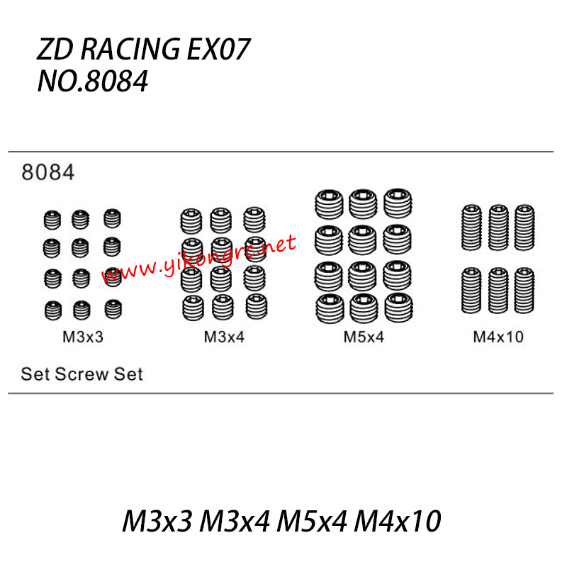 ZD Racing EX-07 Parts M3x3 M3x4 M5x4 M4x10 Screw set 8084
