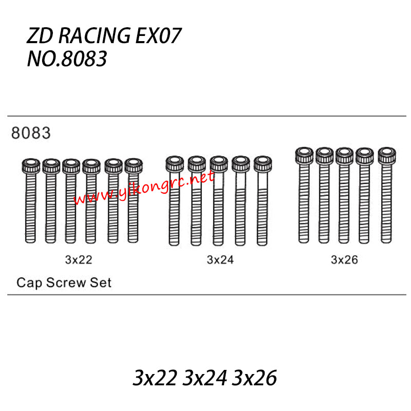 ZD Racing EX-07 Parts Screw Set 3x22 3x24 3x26 8083