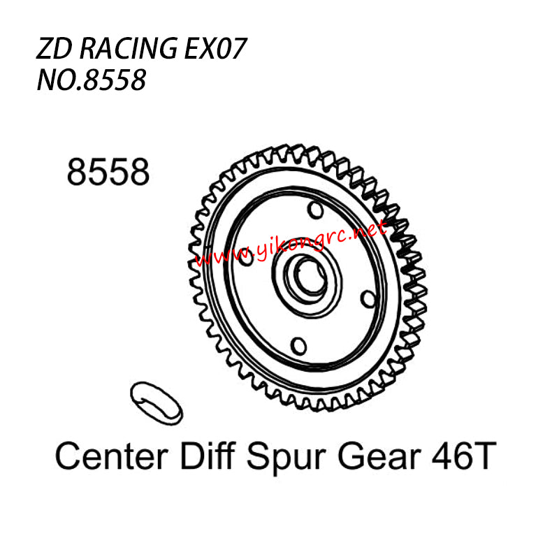 ZD Racing EX07 RC Truck Parts Center Diff Spur Gear 46T 8558