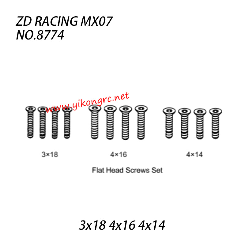 ZD Racing MX-07 Parts 3x18 4x16 4x14 Flat Head Screws Set 8774