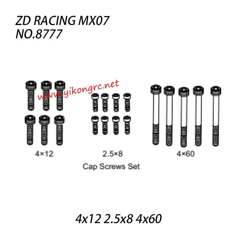 ZD Racing MX-07 Parts 4x12 2.5x8 4x60 Cap Screws Set 8777