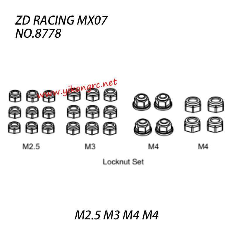 ZD Racing MX-07 Parts M2.5 M3 M4 M4 Lock Nut Set 8778