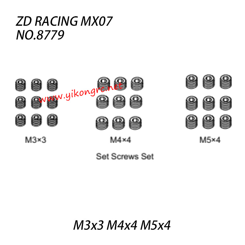 ZD Racing MX-07 Parts M3x3 M4x4 M5x4 Screw Set 8779